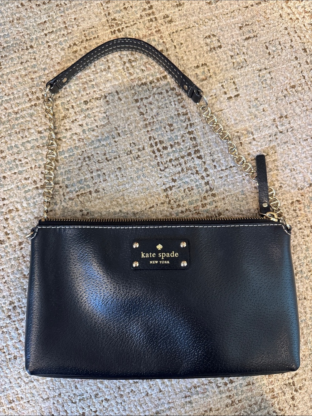 kate spade Black Leather Shoulder Bag with Gold Chain Handle